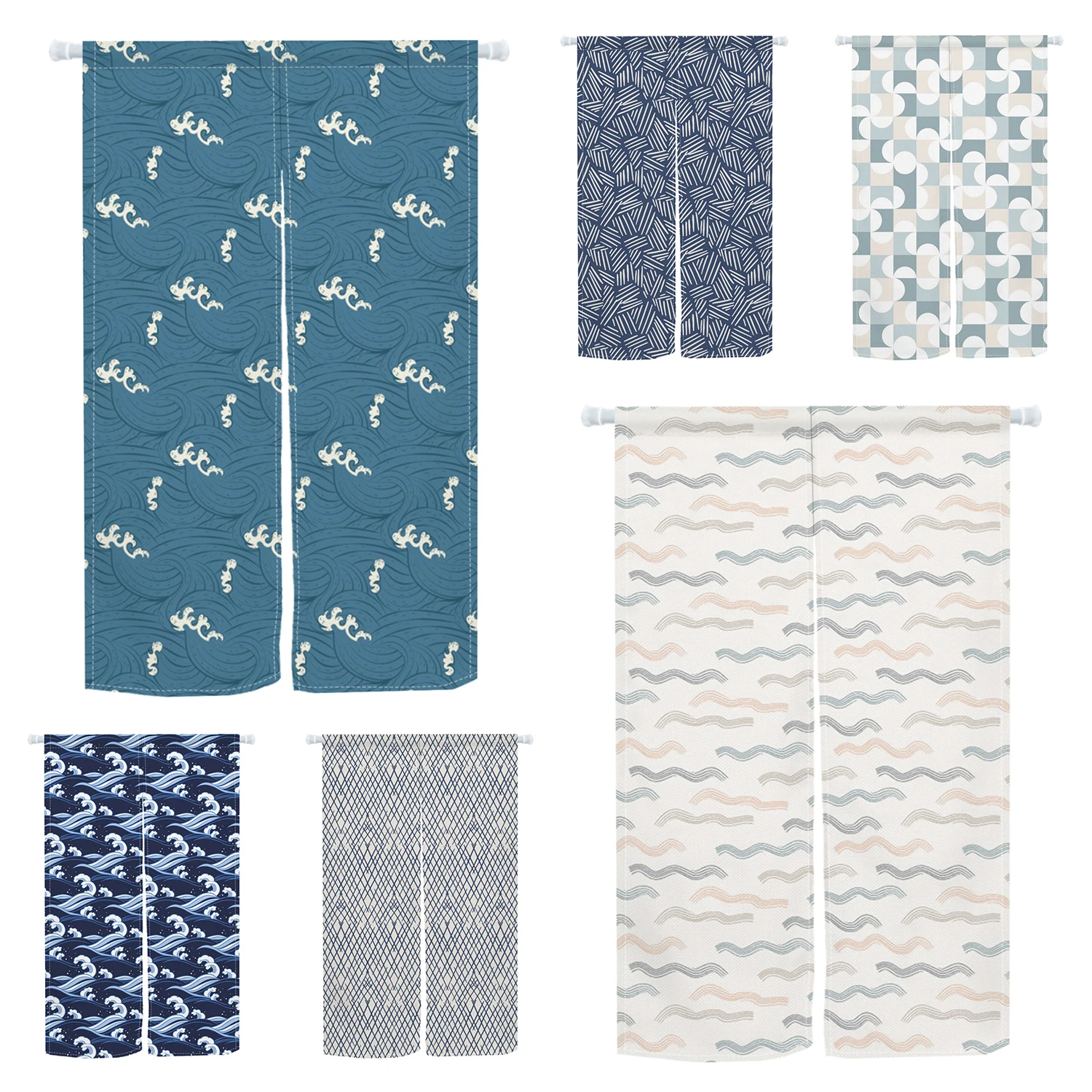 Wave Line Japanese Door Curtain Noren Kitchen Partition Restaurant Living Room Bathroom Door Hanging Half Curtain Decoration