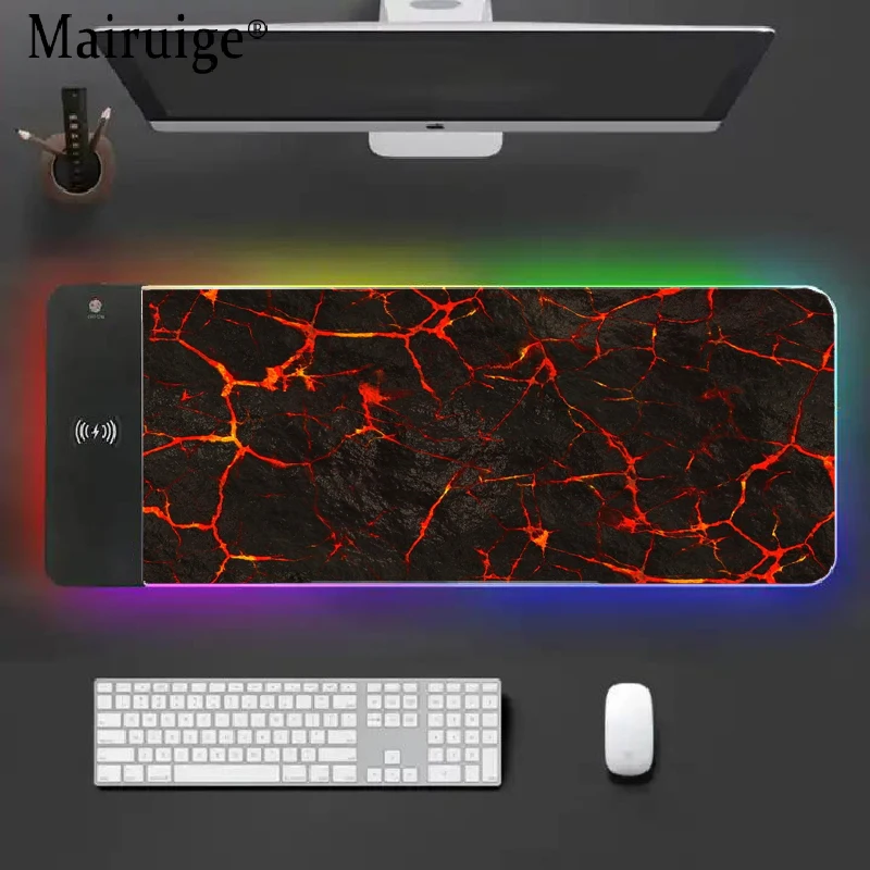 Mairuige Lava Cracks Mobile Wireless Charging Large Mouse Pad Gamer Mouse Mats Laptop Accessories Carpet Desktops Computer Mat