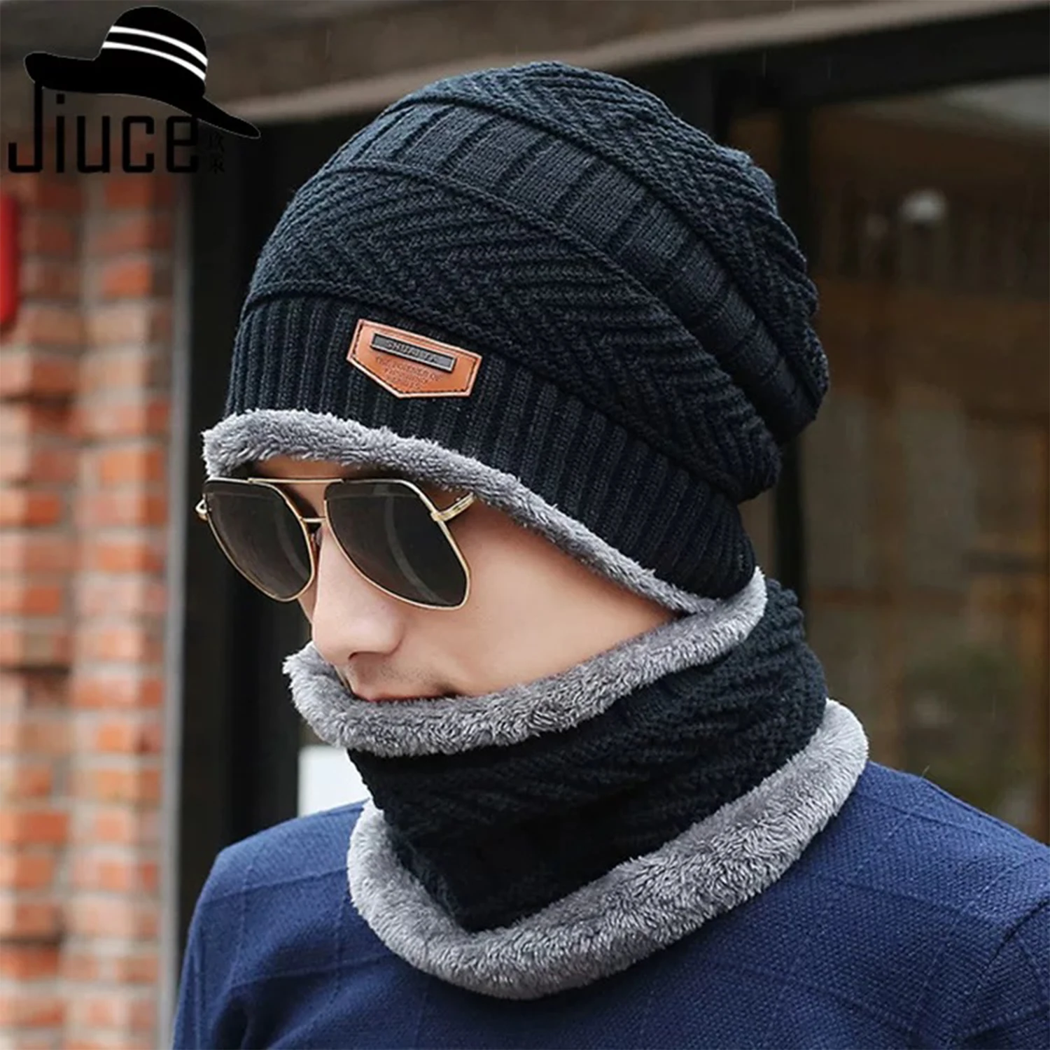 Topi Rajut Musim Dingin Baru Topi Beludru Pria Syal Sarung Tangan Bulu Karang Topi Berkendara Luar Ruangan Topi Pelindung Leher Beludru Plus Tebal Hangat