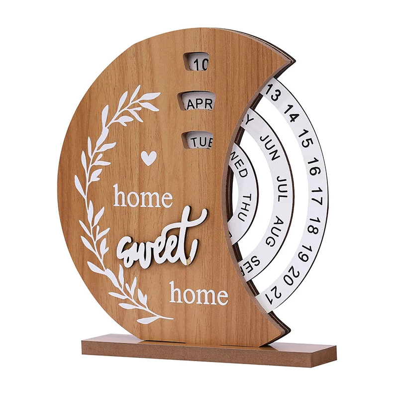 Creative Wooden Calendar Perpetual Calendar 2025 Rustic Manual Rotating Perpetual Calendar For Classroom Home Decoration