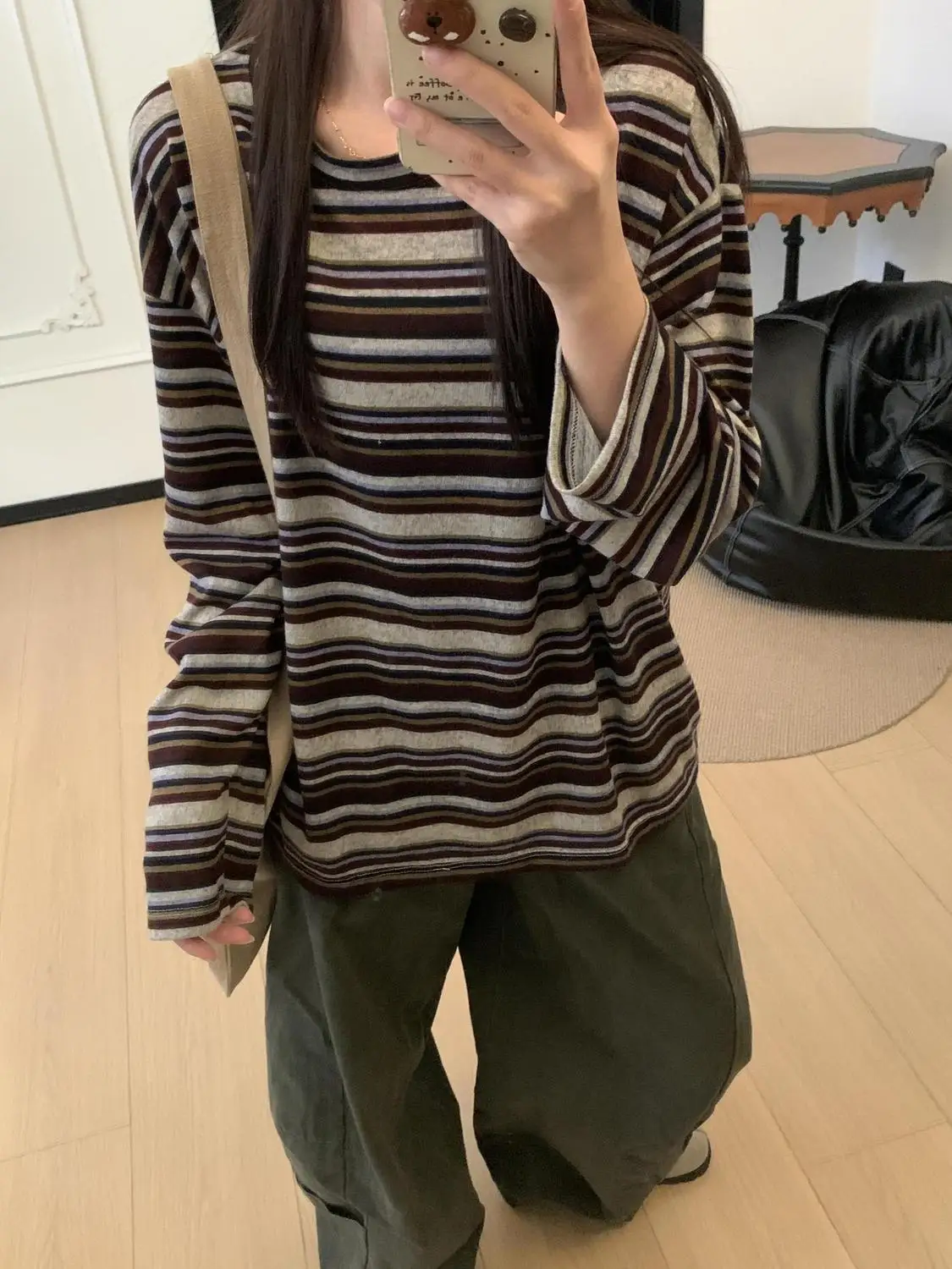 

Корейские футболки в полоску в стиле Харадзюку, женская одежда, винтажная 90-е Kpop, свободная футболка с длинными рукавами и графическим рисунком, модная футболка Y2k, топ в стиле гранж, панк