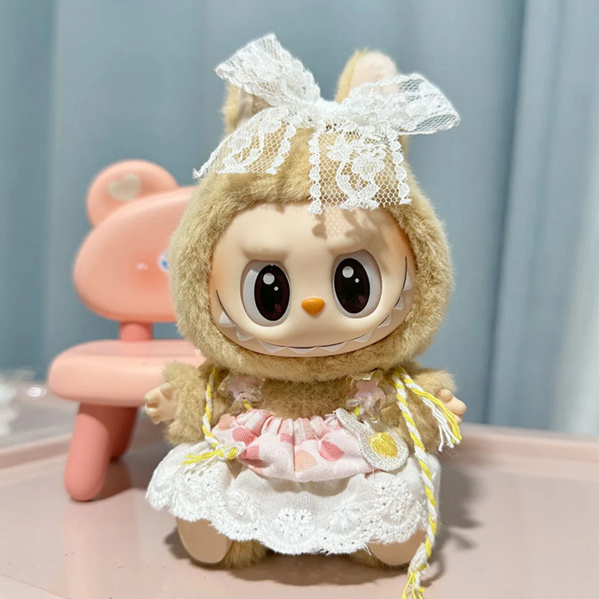 

Pink Dress Two-piece Clothing Accessory Set for 17cm Labubu Doll Clothing Cute Mini Doll