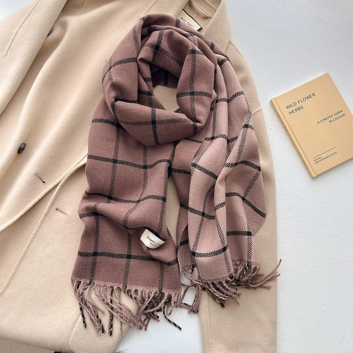 Plaid imitation cashmere scarf autumn and winter simple luxury warm tassel scarf shawl soft waxy thickened shawl woman