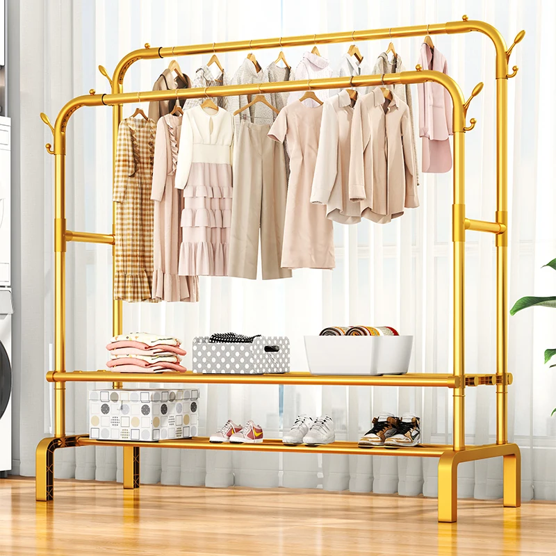 Pretty Multiple Wardrobe Clothes Rail Gold Shelf Bedroom Space Saving Drying Racks Skirt Hanging Appendiabiti Home Furniture