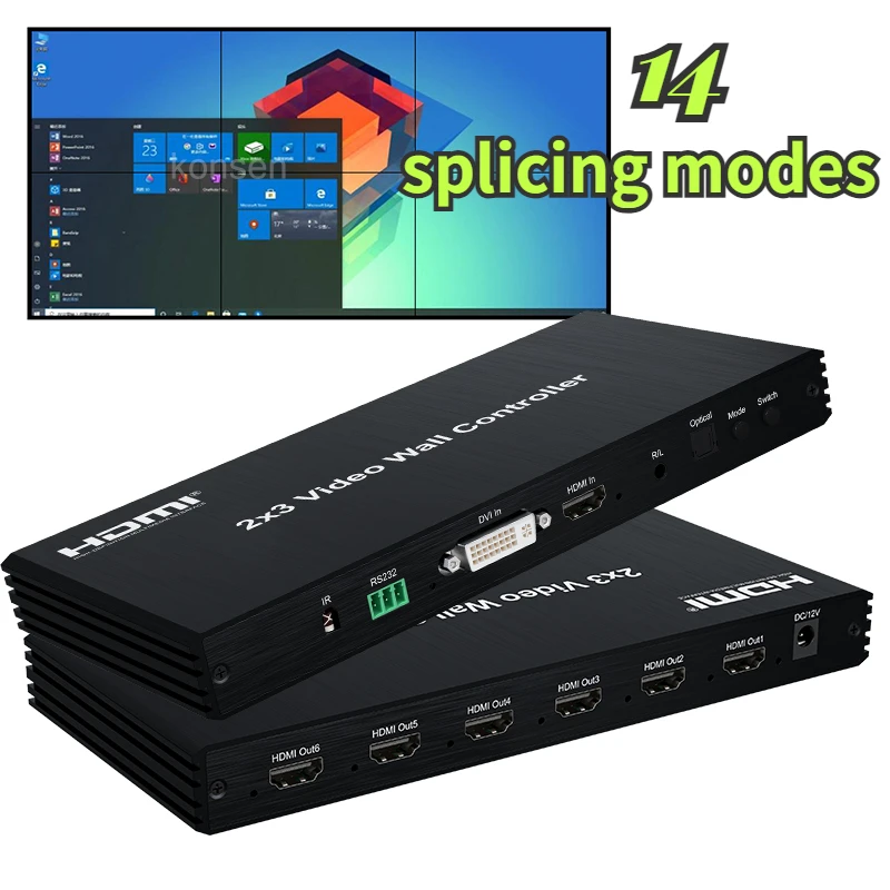 

1080P 2x3 DVI HDMI Video Wall Controller 2x2 3x2 6 Screens TV Wall Splicing Processor Video Splicer with Bezel Adjust 180° Flip