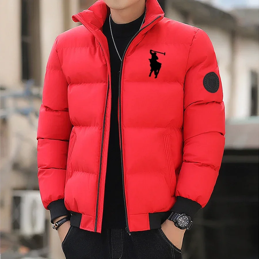 Jaket katun ber-zipper mode Musim Gugur/Dingin 2025, jaket berlapis katun hangat, pakaian berlapis katun kasual olahraga musim dingin, model berkerah tegak