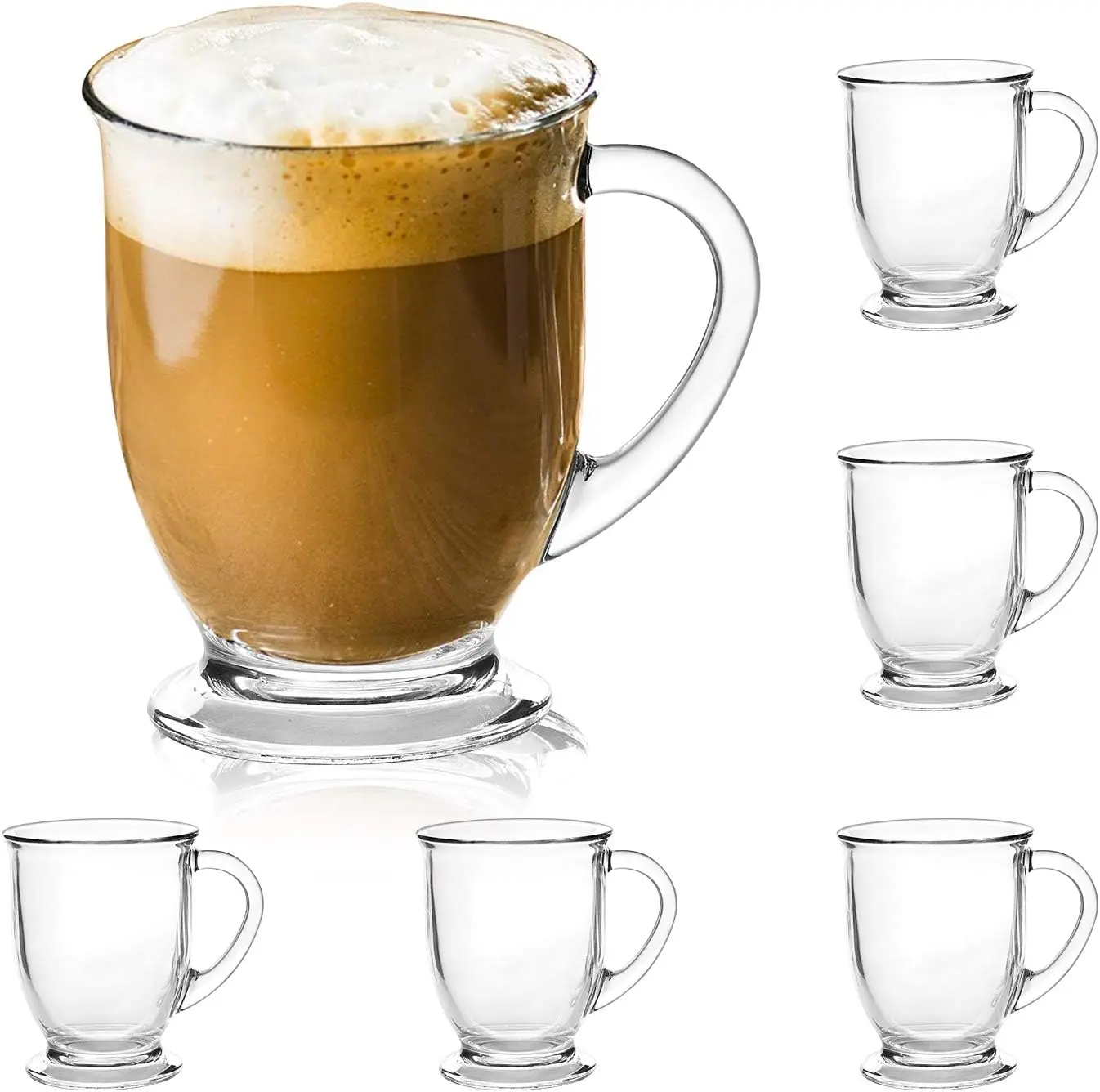 

Set of 6 Clear Glass Coffee Mugs, 15oz/450ml, Perfect for Latte, Cappuccino, Tea and Hot Drinks