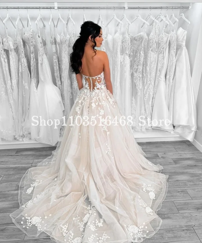 Elegant A-line Wedding 2024 For Women Sweetheart Neck Sleeveless Appliqued Embroidered Bridal Gowns Customised Long Dresses