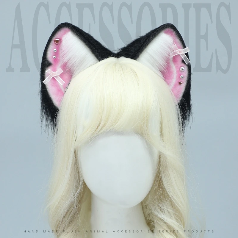 Handmade Plush Anime Headdress para Meninas, Acessórios Cosplay Bonito, Simulação Sub-Cultura, Beast Ear, Hair Hoop, Y2K