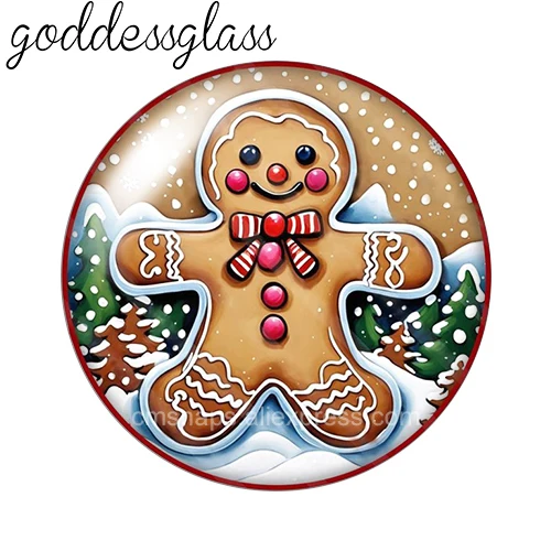 New Gingerbread man Merry Christmas Cute 10pcs 12mm/18mm/20mm/25mm Round photo glass cabochon demo flat back Making findings