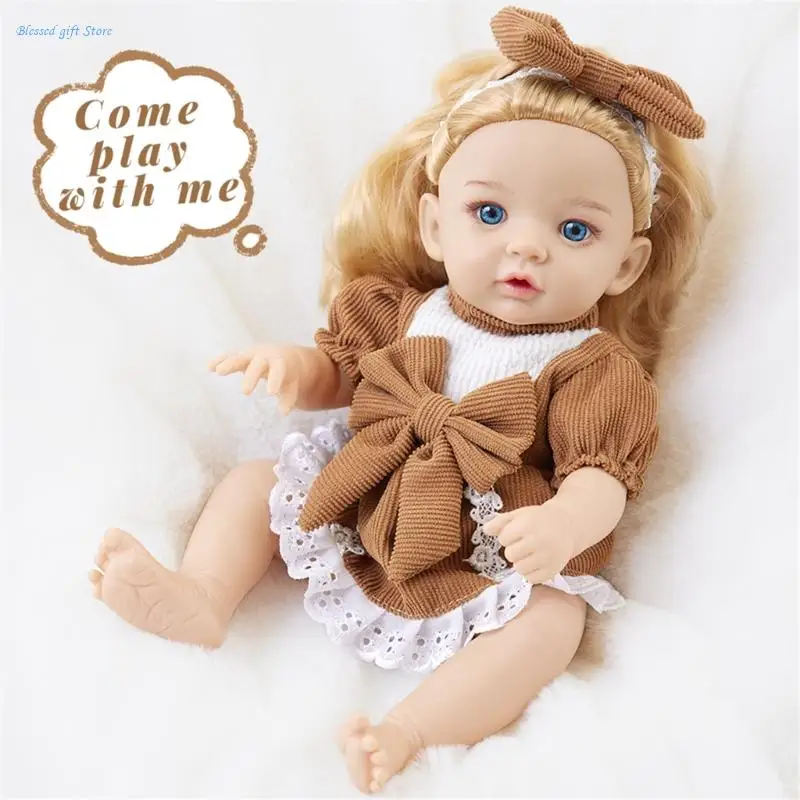 

Realistic Vinyls Baby Girl 12inch with Corduroy Dress Bowknot for Kids