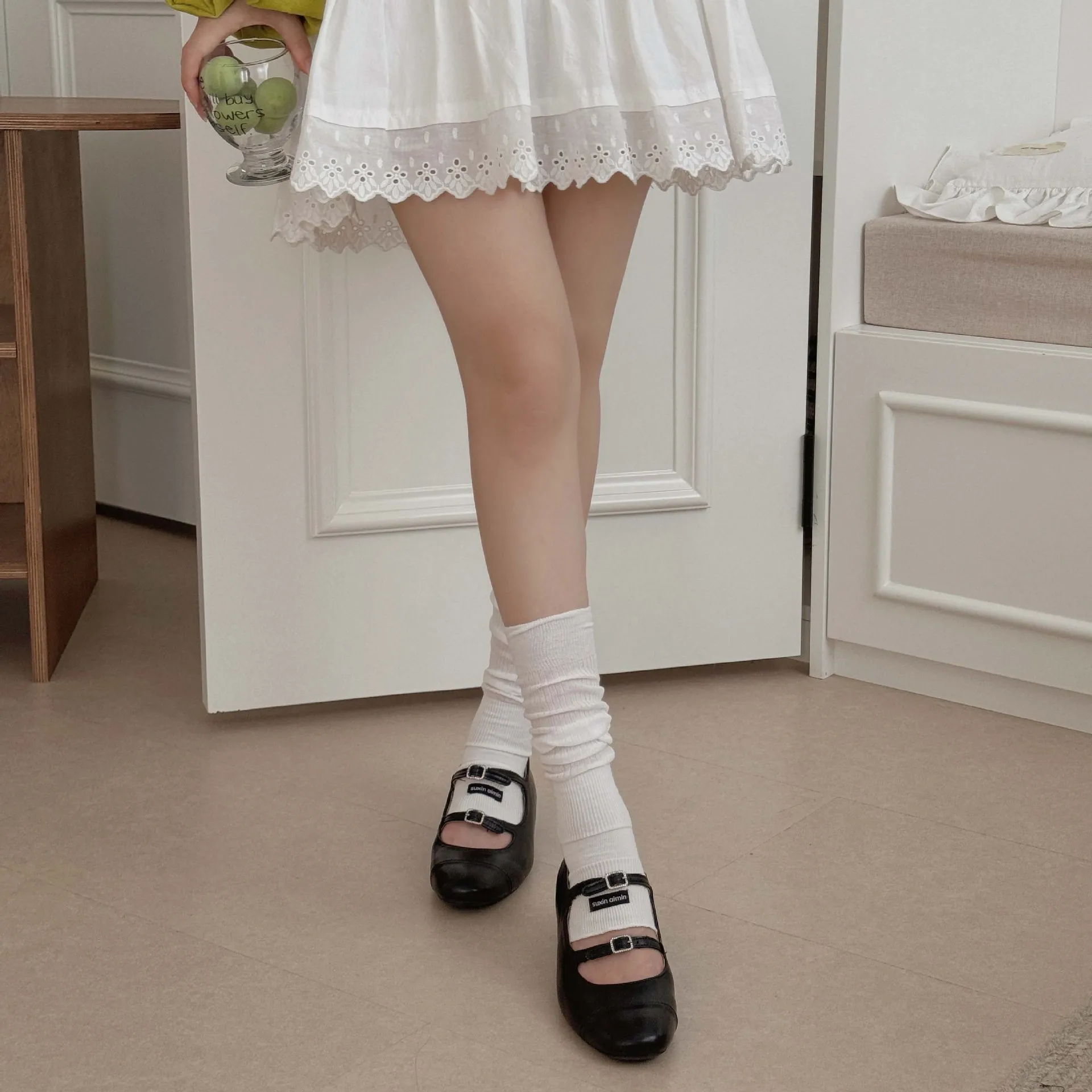 Leg Warmers Women Thin Breathable Cotton Knitted Foot Cover Knee Socks Lolita Girls Leg Warmers Solid Color Long Socks Stockings