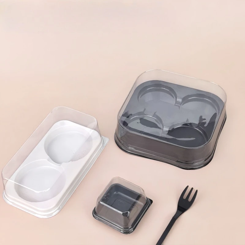 Egg Yolk Pastry Mousse Donuts Plastic Packaging Transparent Boxes Small Cake Package Box Baking Supplies Hole Outfit 100pcs