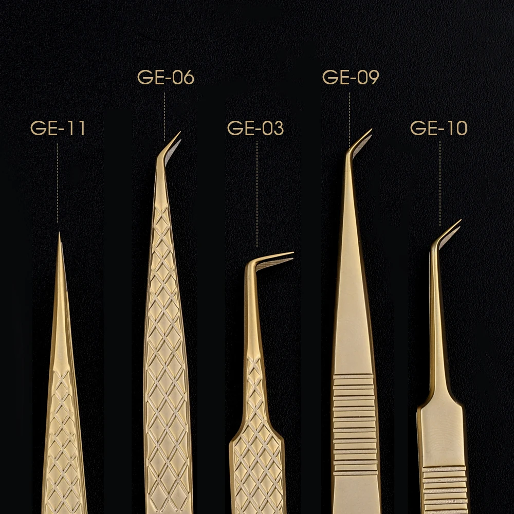 Gemerry Faserspitzen, Wimpernverlängerung, 1 Stück, Pinzette, goldener Edelstahl, hochpräzise Pinzette, Volumenfächer, professionelle Werkzeuge – Detail 7
