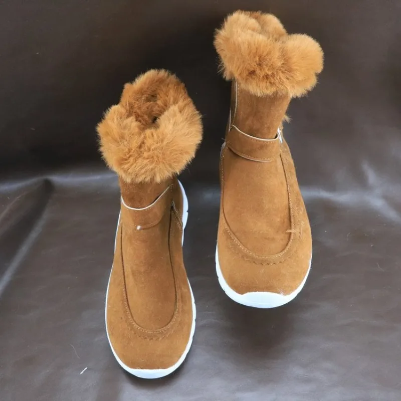 

Winter Women Fur Warm Chelsea Snow Boots Casual Shoes New Short Plush Suede Ankle Boots Flats Gladiator Sport Ladies Botas Mujer