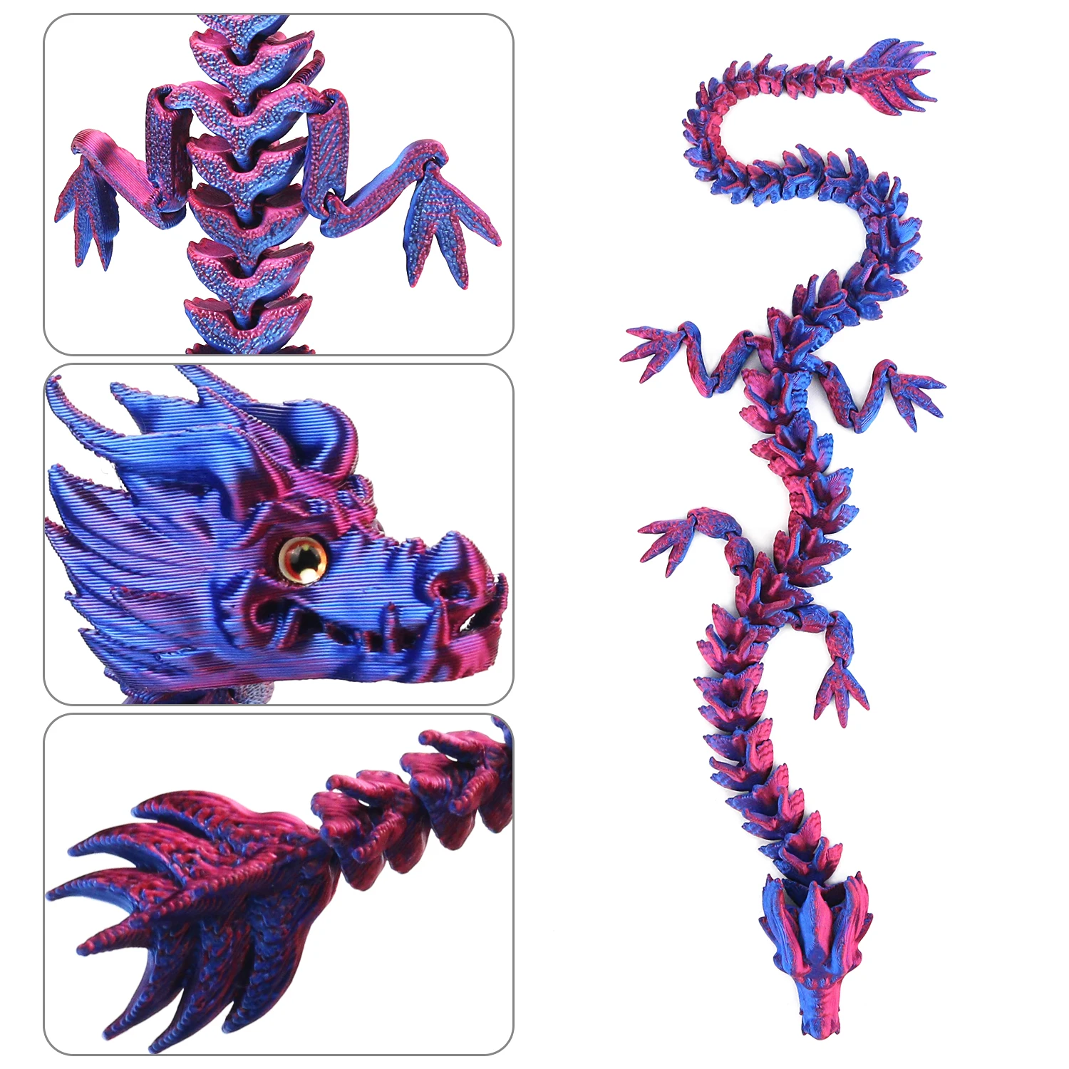 3D Printed Dragon Rotatable Articulated Dragons Western Style Crystal Dragon With artificial eyeballs Desktop Ornament Gifts