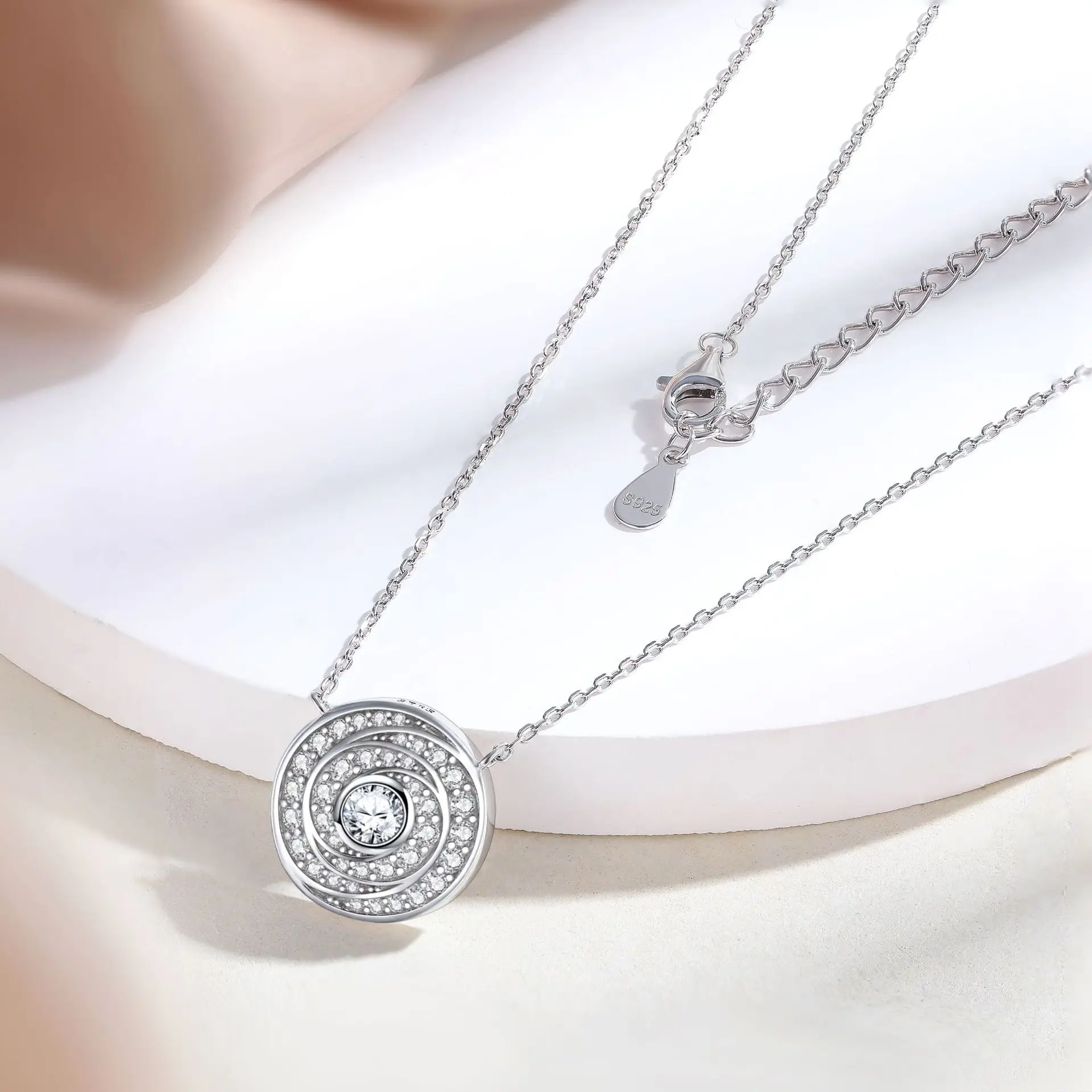 S925 Silver Time Diamond Plate Zircon Necklace Women's European and American Fashion Big Brand Circular Pendant Chain