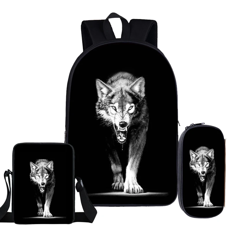 

Classic Moon And howling Wolf 3D Print 3pcs/Set pupil School Bags Laptop Daypack Backpack Inclined shoulder bag Pencil Case