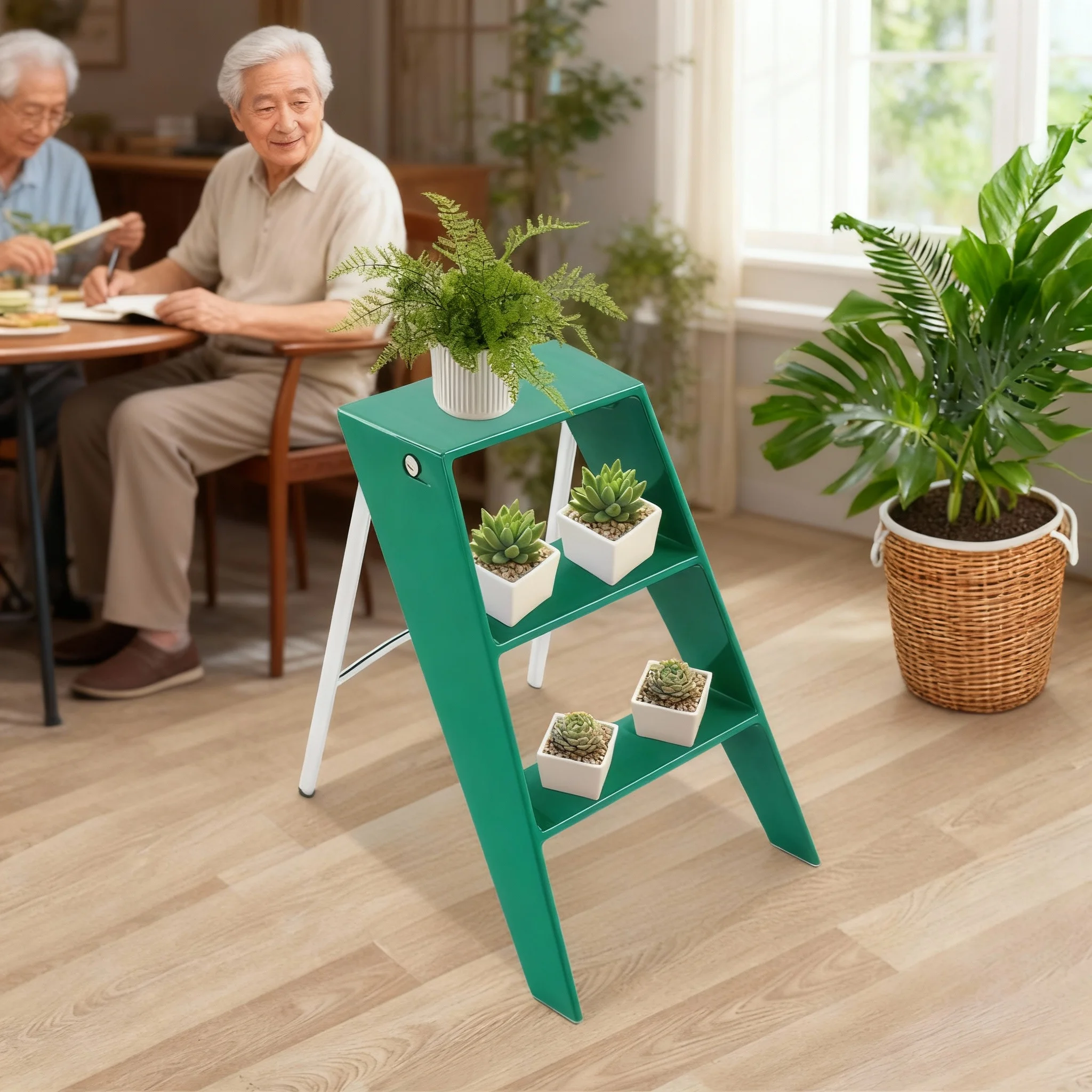 

Modern A-Shaped Step Stools for Adults - 3 Step Ladder Folding Step Stool, Green Freestanding Storage Ladder (No Assembly)