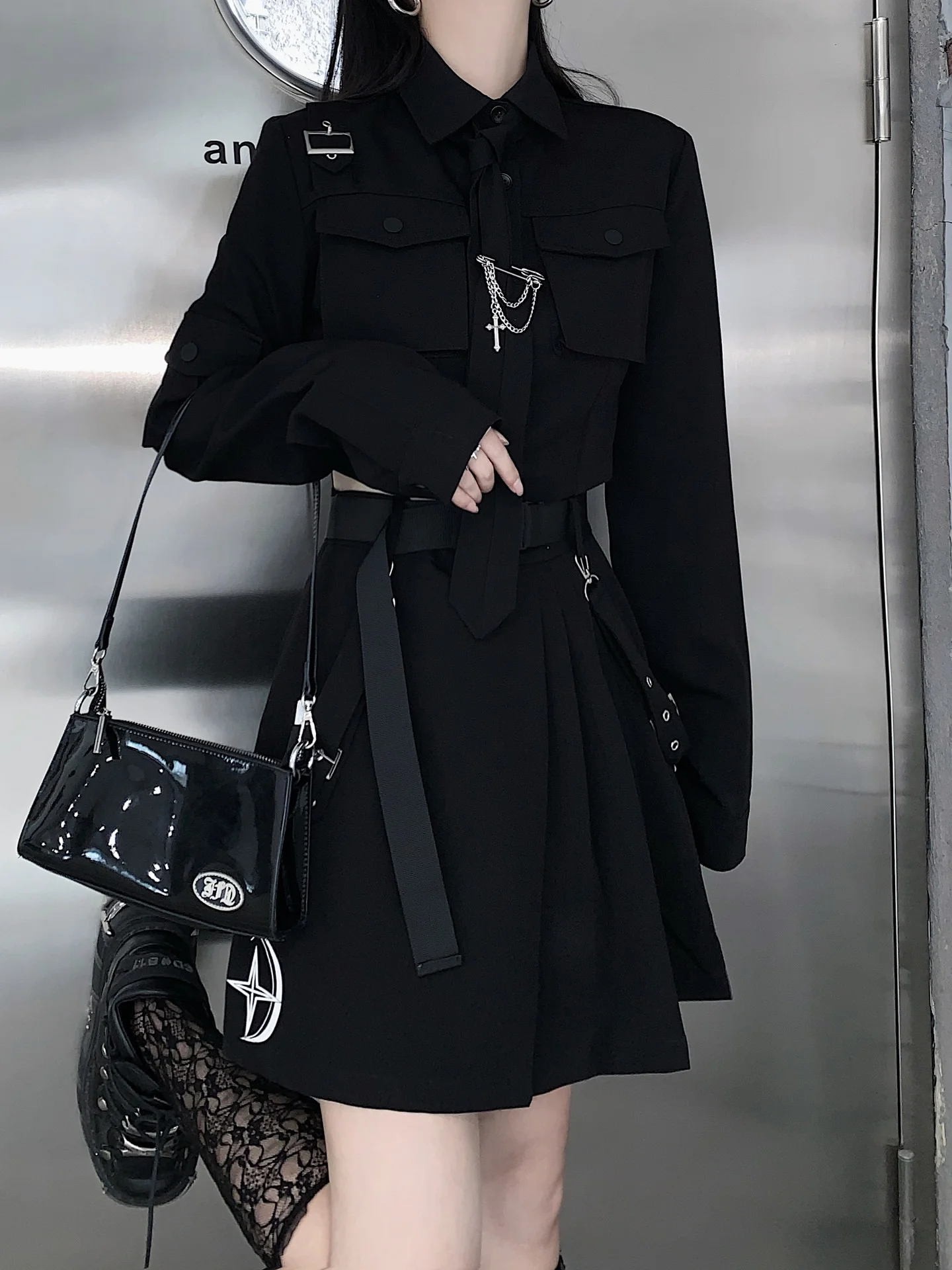 

Retro Patchwork ket Work Skirt ort A-Line Skirt Commute Sle Vintage Design No Straight Cut Spring Collection