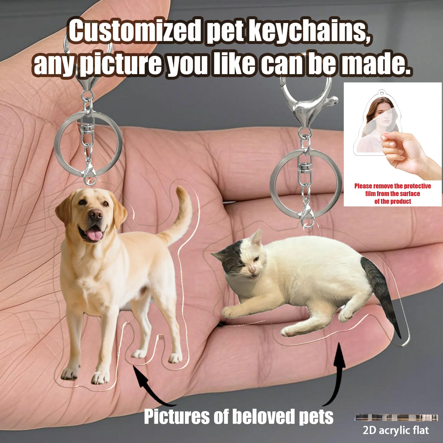 1pc/3pcs Customized photo keychains, backpack pendants, acrylic car keychains, couples, friends, pets, photo personalization, do