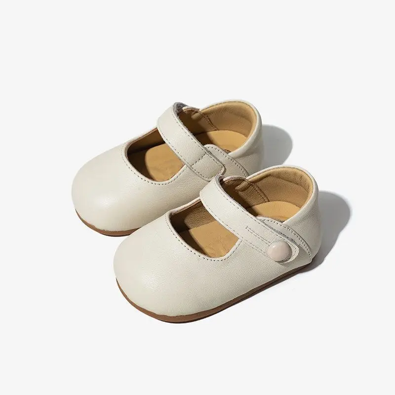 Toddler Walking Shoes Round Toes Girls Leather Shoes Soild Color Versatile 2026 Brand New Baby Flat Shoes Soft Bottom Trendy