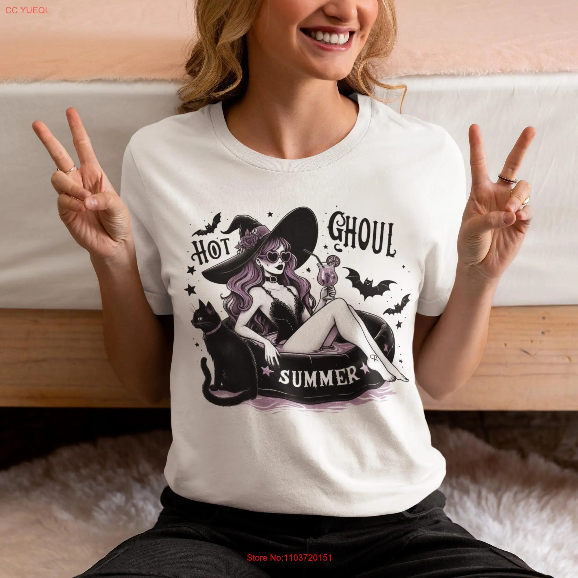 Горячая летняя футболка вурдалак на Хэллоуин, топы с жуткими вибрами ведьмы, сезон, с длинными или короткими рукавами