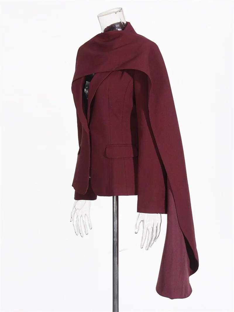 Manteau Professionnel pour Femme, Haut de Gamme, Atmosphérique, Rétro, Rouge Angora Trempé, Châle Patchwork, Ruban, Poche à la Taille, Nouvelle Collection 2024