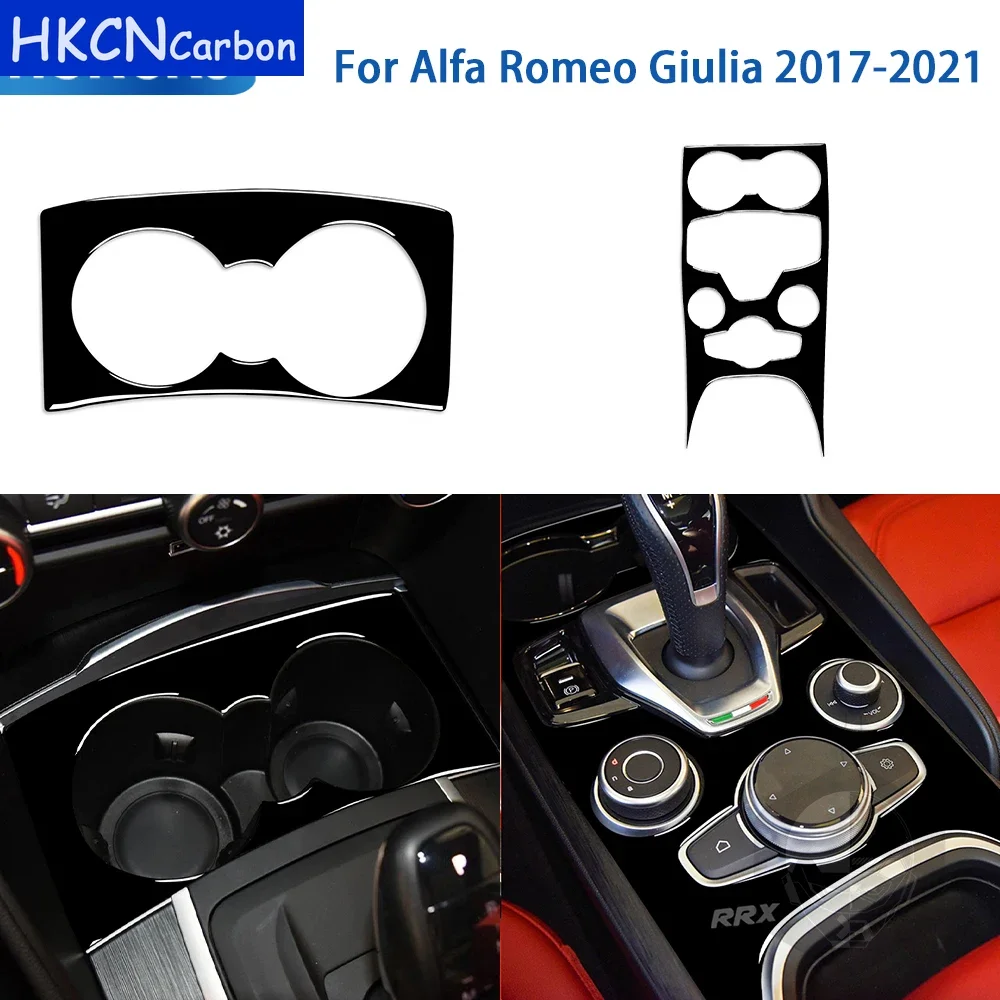 For Alfa Romeo Giulia 2017 2018 2019 2020 2021 Accessories Car Black Plastic Interior Cup Holder Gear Cover Trim Sticker