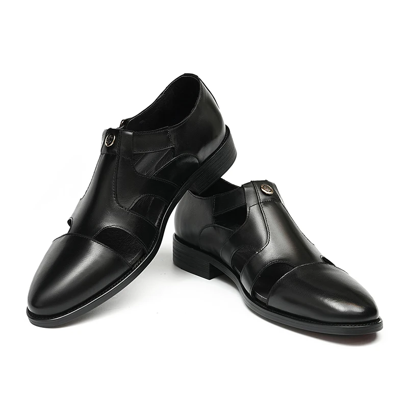 Breathable  Formal Business  Leather Shoes  Men's Casual Sandals Korean Hollow Style Footwear with Buckle Comfortable Wearing