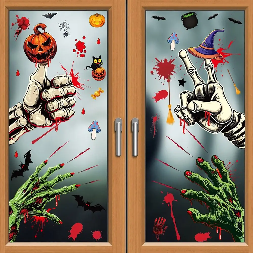 Multicolor Halloween Sticker Two-sided Printing Static Scary Blood Fingerprint Decal PVC Festival Ornament Cartoon Stickers