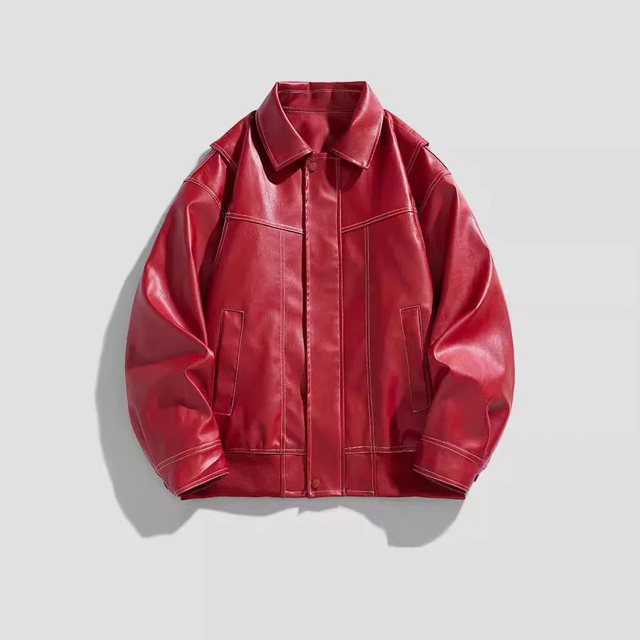 

Осеннее мужское кожаное пальто, тонкая мотоциклетная непромокаемая мужская куртка в стиле панк с отложным воротником и длинными рукавами, мужская куртка-бомбер большого размера