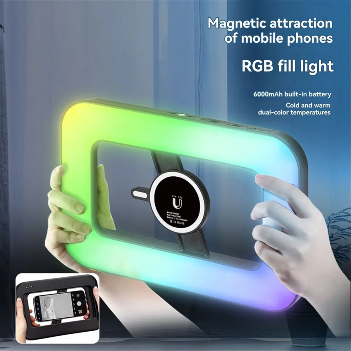 belong 15W Handheld RGB Fill Light Portable Photography Lamp 448 LED Selfie Light for Live Streaming Vlogging