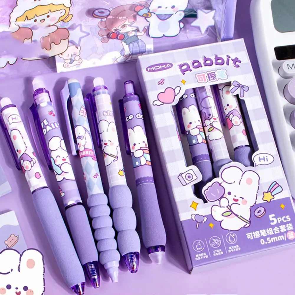 

5pcs Cartoon Blue Ink Erasable Pens INS Aesthetic Erasable Gel Pen 0.5mm Cute Neutral Pen Writing Supplies