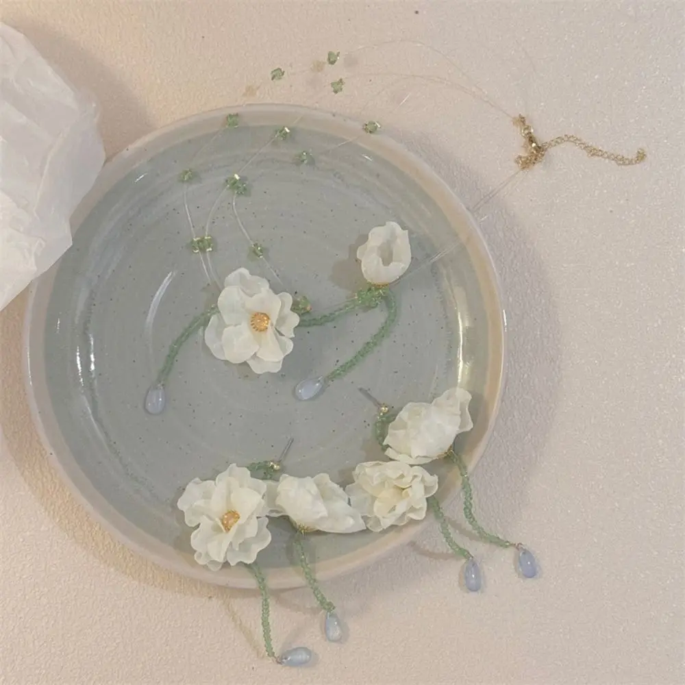 Collier de fleurs en résine fait à la main, Design minoritaire, Style coréen, boucles d'oreilles pendantes en perles, accessoires de bijoux en alliage, boucles d'oreilles à pampilles, cadeau