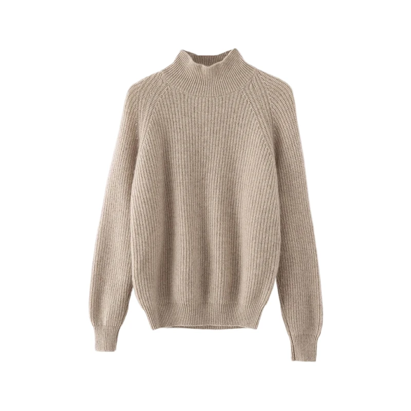 Autumn Winter Women's Clothes 100% Merino Wool Mock Neck Sweater For Pure Color Thickened Fashionable Knit Top