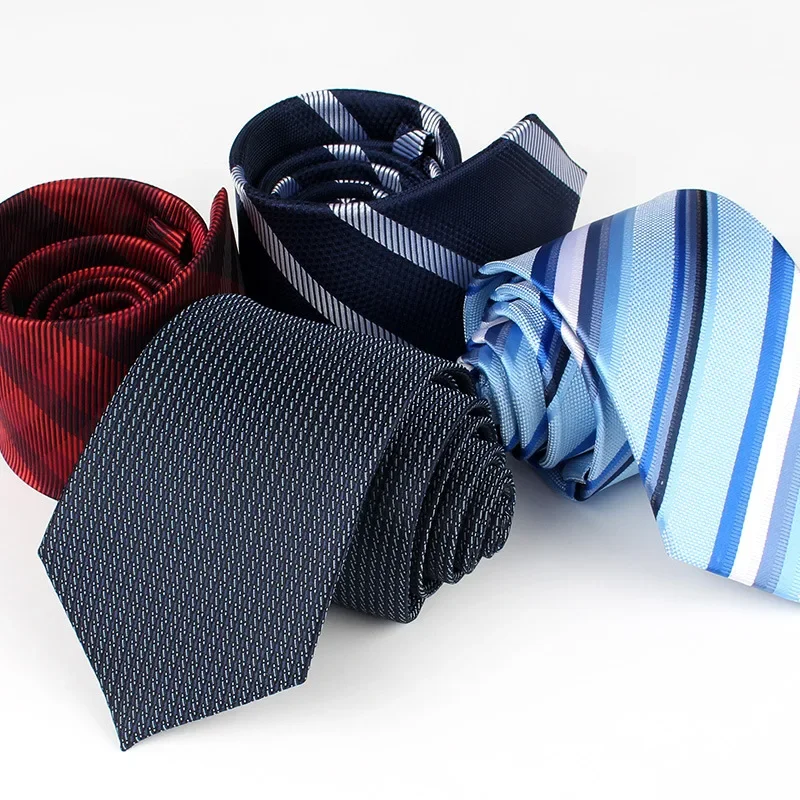 8CM Fashionable Retro Style Men's Formal Attire Business Tie Stripe Blue Gray High-end Quality Polyester 100%Silk Feel