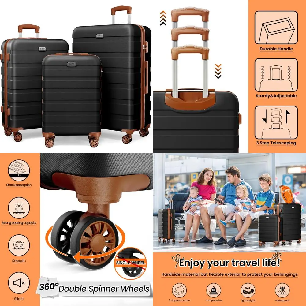 Lightweight 3-Piece Hardshell Suitcase Set with 4 Double Spinner Wheels, TSA Lock, and ABS Material for Travel