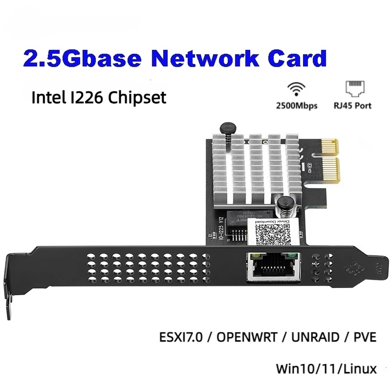 

Intel I226 Game PCIE Card 2500Mbps Gigabit Network Card 10 100 1000Mbps RJ45 Wired Computer PCIe 2.5G Network Adapter LAN