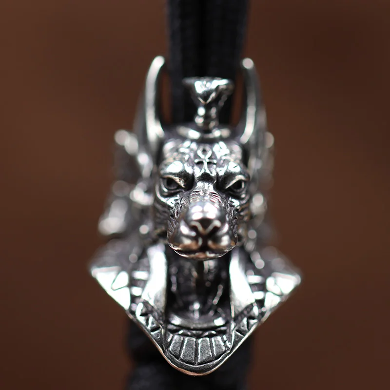 Ancient Egypt Death God Anubis Jackal Head Brass EDC Knife Beads DIY Paracord Woven Lanyard Pendants Jewelry Outdoor Accessories