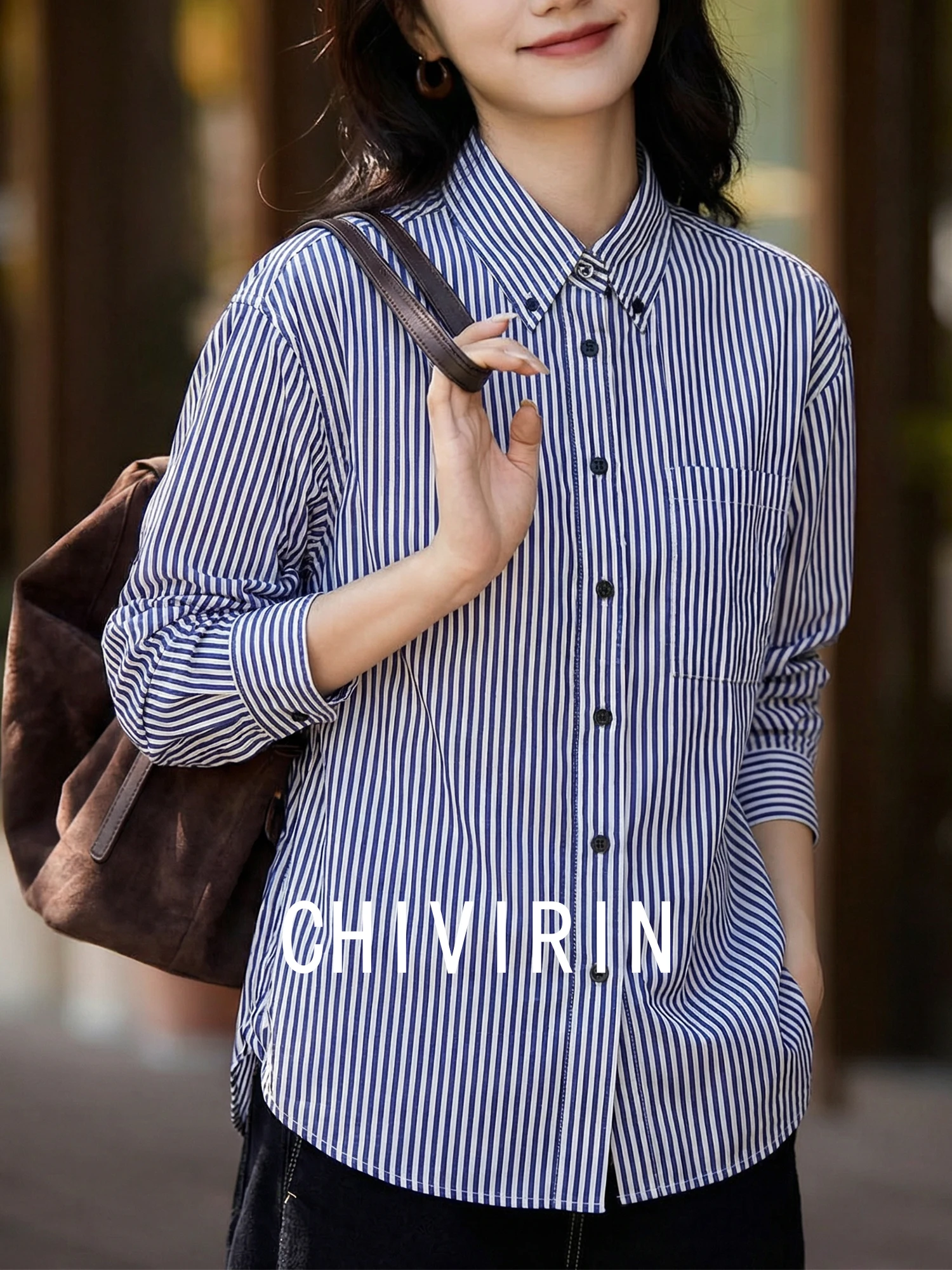 

Женская свободная рубашка с эффектом похудения, винтажная, в полоску, с длинным рукавом, с отложным воротником, повседневная, из хлопка, весенняя мода 2026