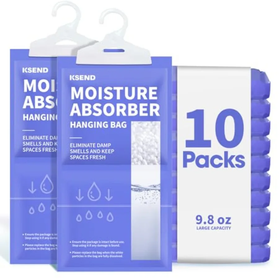 

Moisture Absorbers 10 Pack, 9.8 Oz Compact Dehumidifier Bags and Packs, Moisture Hanging Bag, Humidity Absorbers, Closet Deodor