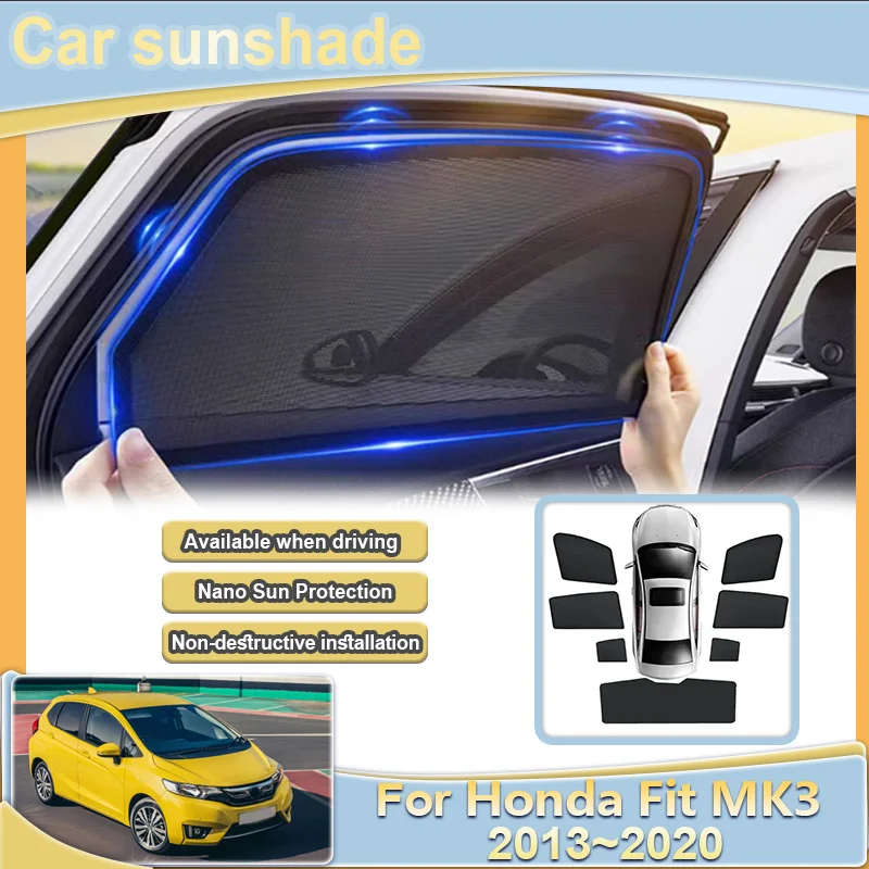

Для Honda Fit Jazz MK3 2013 ~ 2020 боковой автомобильный козырек, сетчатый солнцезащитный козырек, занавеска на лобовое стекло, анти-УФ-защита, солнцезащитный козырек, аксессуары