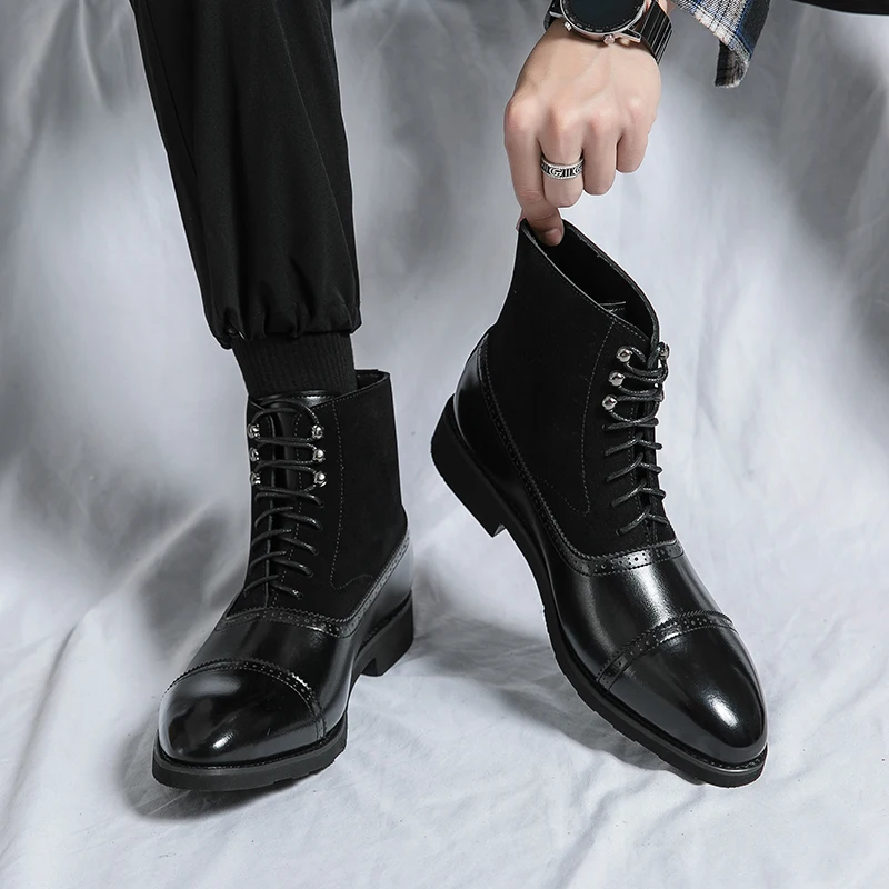 Mens Boots Winter Medieval Steampunk Boys Viking Pirate Suede & Leather Shoes Party Fancy Knight Lace-up Black 38-46