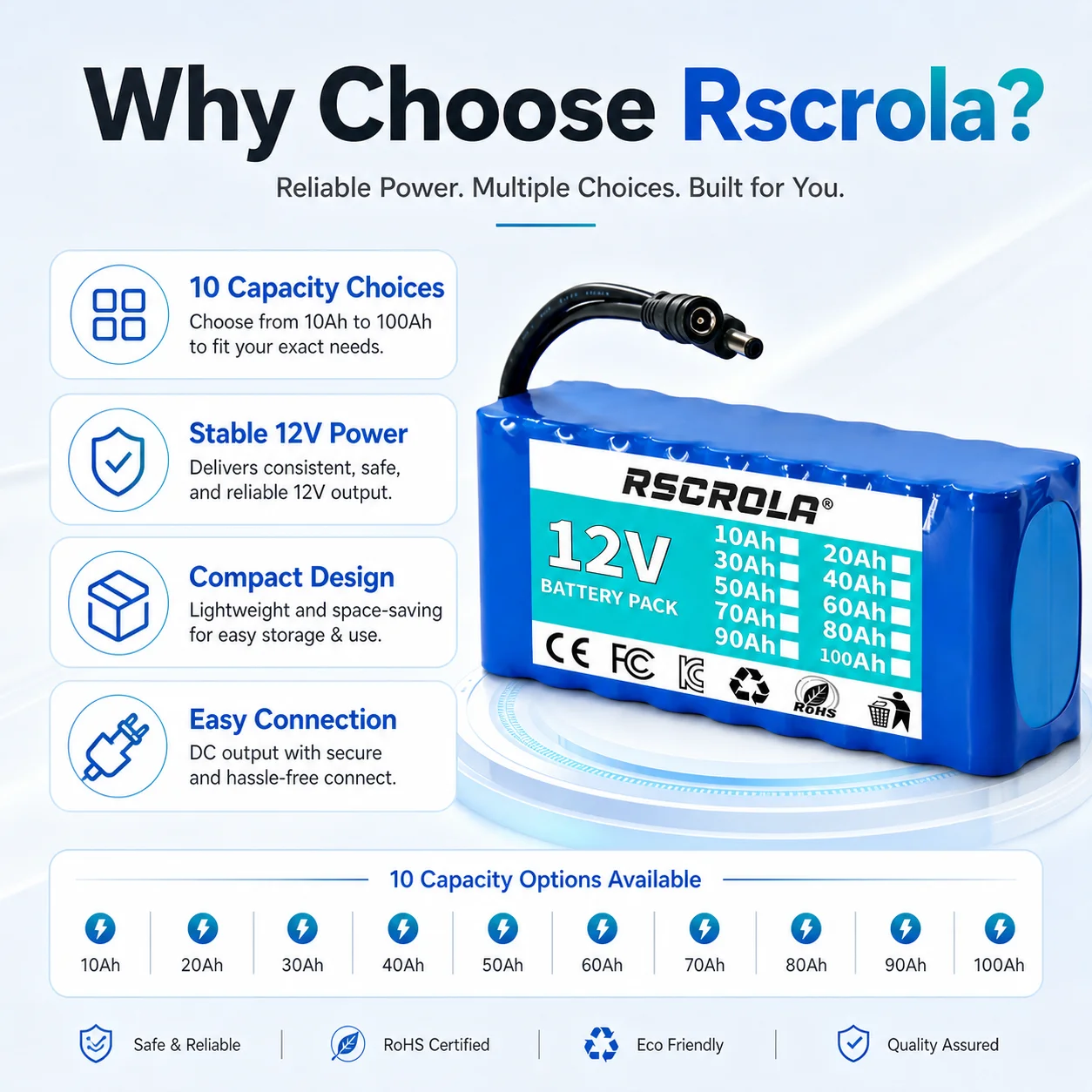 Rechargeable 12V 18650 Lithium Battery Pack with BMS, for Solar, LED Light, RC Model, Power Supply, Long Cycle Life with Charger view 5