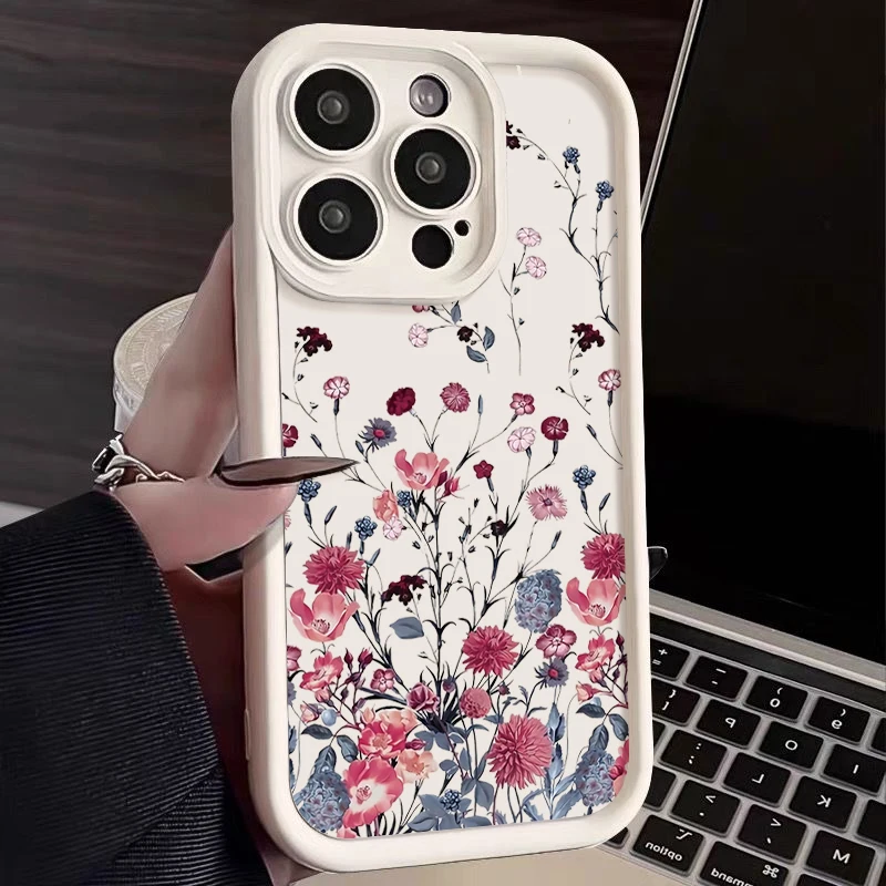 Retro Flower Case For iPhone 17e 16e 17 Air 16 15 14 Pro Max Plus 13 12 Pro Max 11 Shockproof Soft Silicone TPU Phone Back Cover
