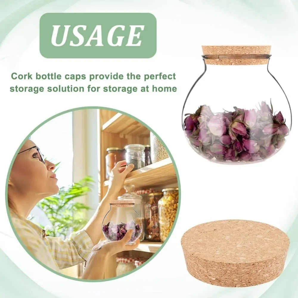 2Pcs Large Cork Lids for Jars, Cork Bottle Stoppers, Tapered Cork Plugs Natural Soft Wood  Replacement Corks for Mason