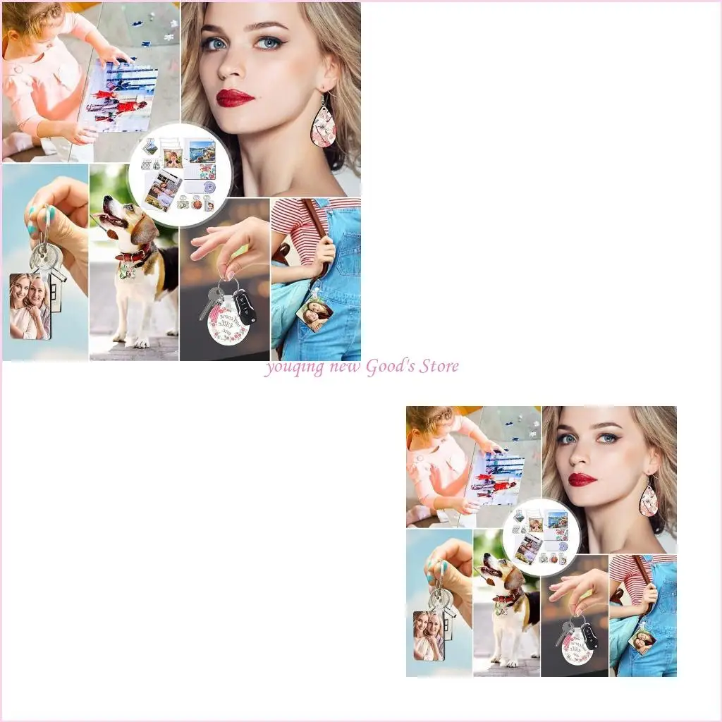 

57QA Sublimation Blanks Products Set for DIY Car Mouse Pad,Keychain Making