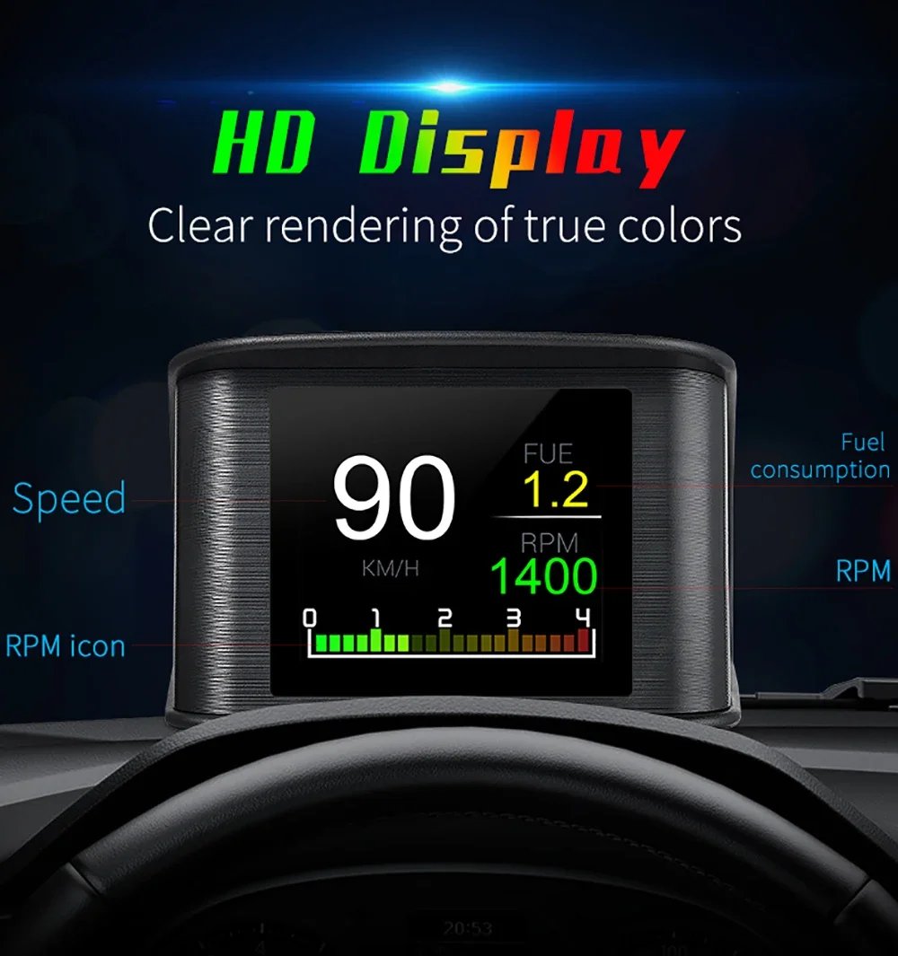 Neues OBD2 - P10 Pro Auto-LCD-Messgerät Smart Auto Digital Head Up Display mit 12 Hauptfunktionen Alnrm-System für Auto – Detail 16
