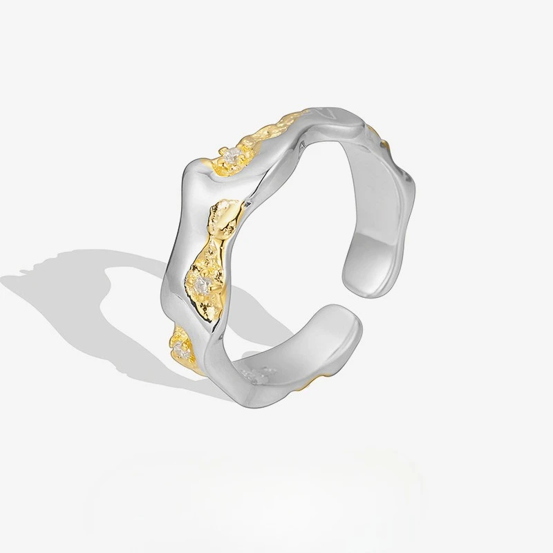 

New S925 Silver Original Color Separation Electroplating Stackable Plain Ring Irregular Small Opening Ring Wedding Jewelry